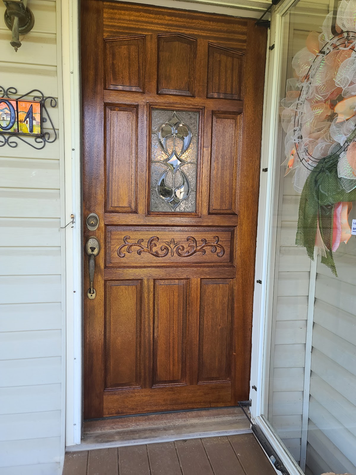 Refinished wooden front door